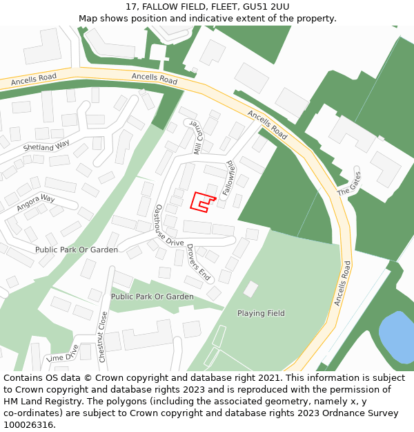 17, FALLOW FIELD, FLEET, GU51 2UU: Location map and indicative extent of plot
