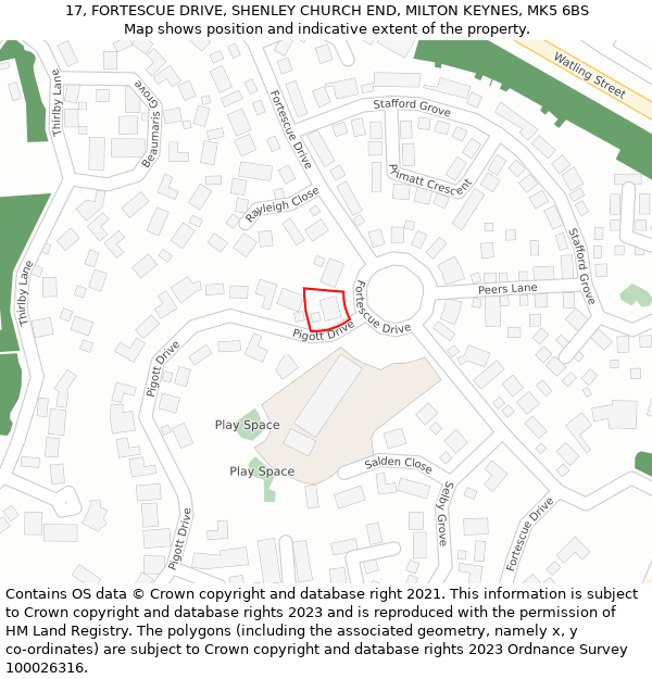 17, FORTESCUE DRIVE, SHENLEY CHURCH END, MILTON KEYNES, MK5 6BS: Location map and indicative extent of plot