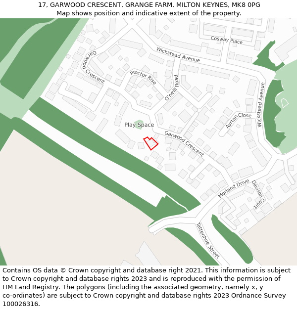 17, GARWOOD CRESCENT, GRANGE FARM, MILTON KEYNES, MK8 0PG: Location map and indicative extent of plot