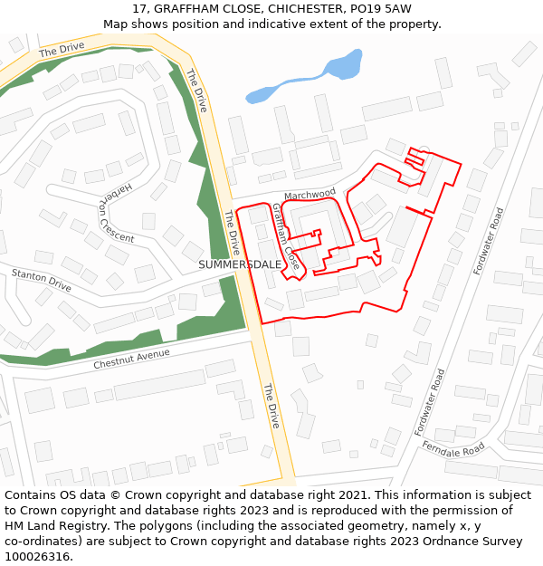 17, GRAFFHAM CLOSE, CHICHESTER, PO19 5AW: Location map and indicative extent of plot