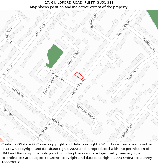 17, GUILDFORD ROAD, FLEET, GU51 3ES: Location map and indicative extent of plot