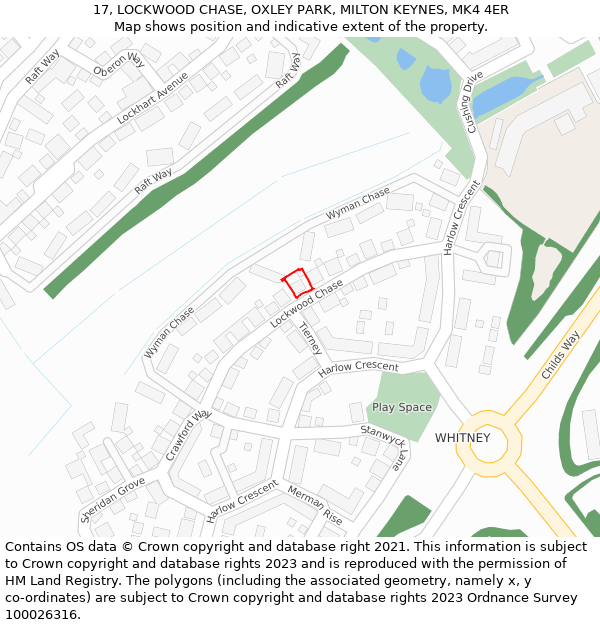 17, LOCKWOOD CHASE, OXLEY PARK, MILTON KEYNES, MK4 4ER: Location map and indicative extent of plot