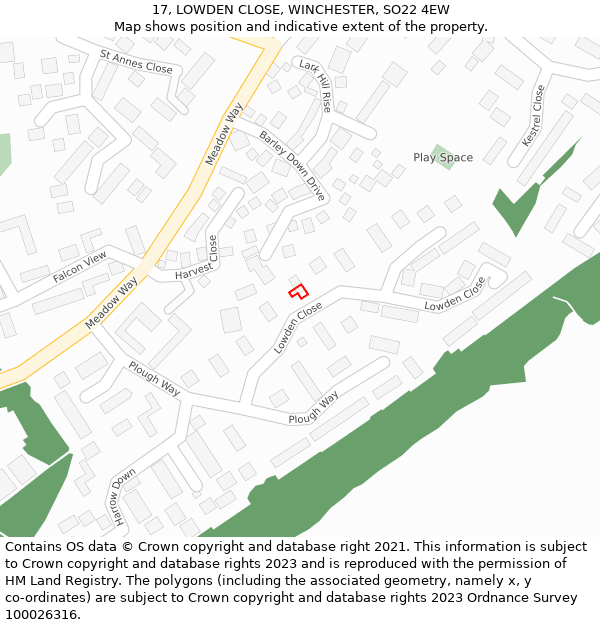 17, LOWDEN CLOSE, WINCHESTER, SO22 4EW: Location map and indicative extent of plot