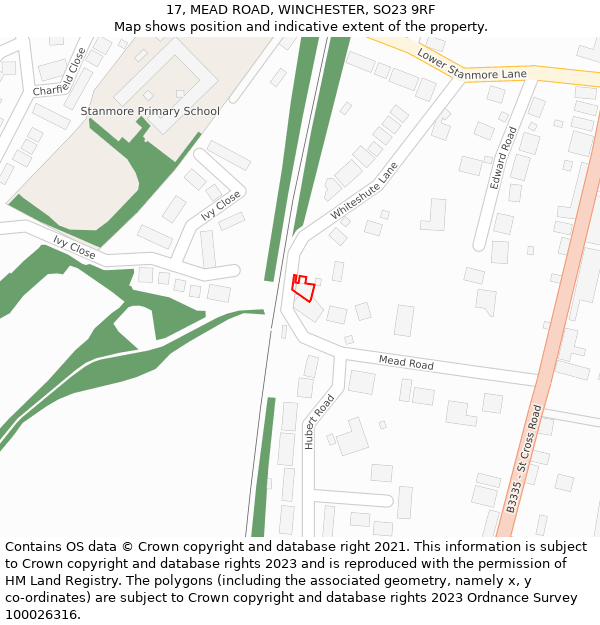 17, MEAD ROAD, WINCHESTER, SO23 9RF: Location map and indicative extent of plot