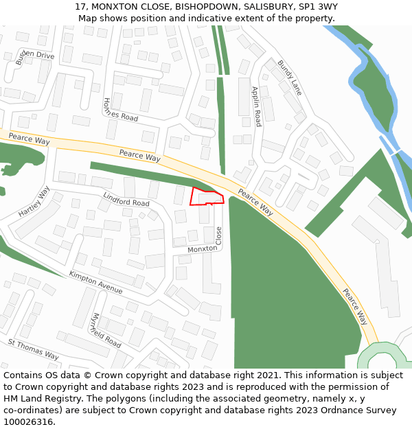 17, MONXTON CLOSE, BISHOPDOWN, SALISBURY, SP1 3WY: Location map and indicative extent of plot