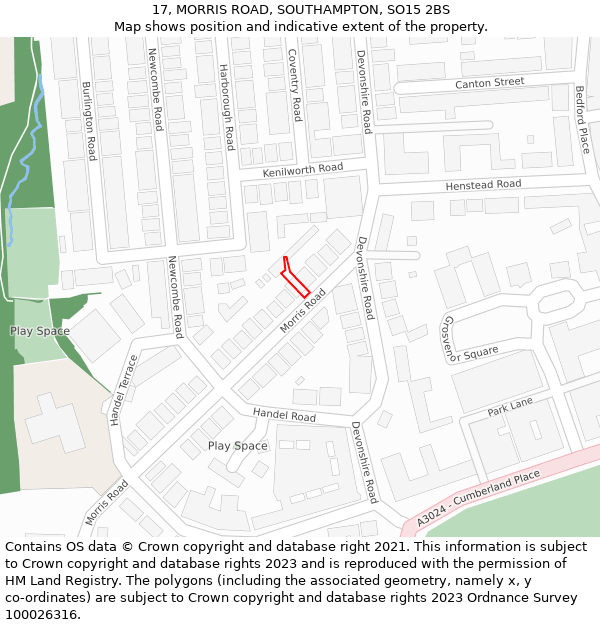 17, MORRIS ROAD, SOUTHAMPTON, SO15 2BS: Location map and indicative extent of plot