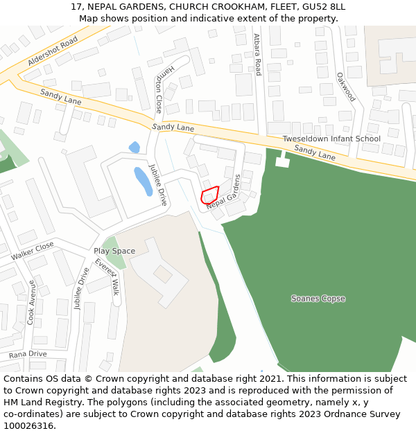 17, NEPAL GARDENS, CHURCH CROOKHAM, FLEET, GU52 8LL: Location map and indicative extent of plot