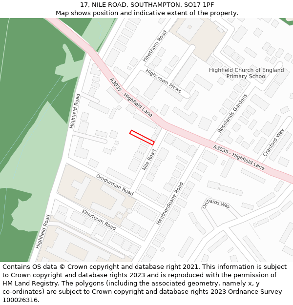 17, NILE ROAD, SOUTHAMPTON, SO17 1PF: Location map and indicative extent of plot