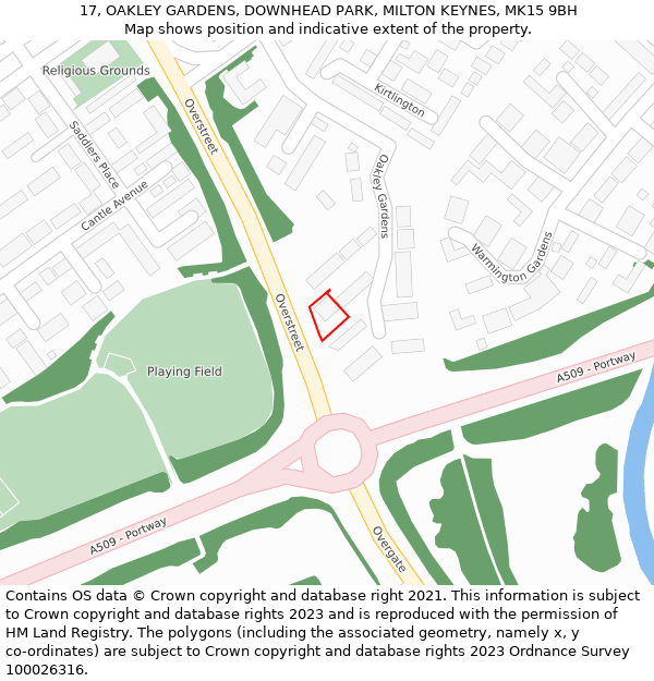 17, OAKLEY GARDENS, DOWNHEAD PARK, MILTON KEYNES, MK15 9BH: Location map and indicative extent of plot