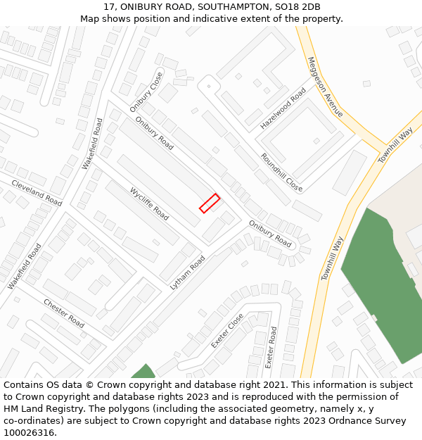 17, ONIBURY ROAD, SOUTHAMPTON, SO18 2DB: Location map and indicative extent of plot