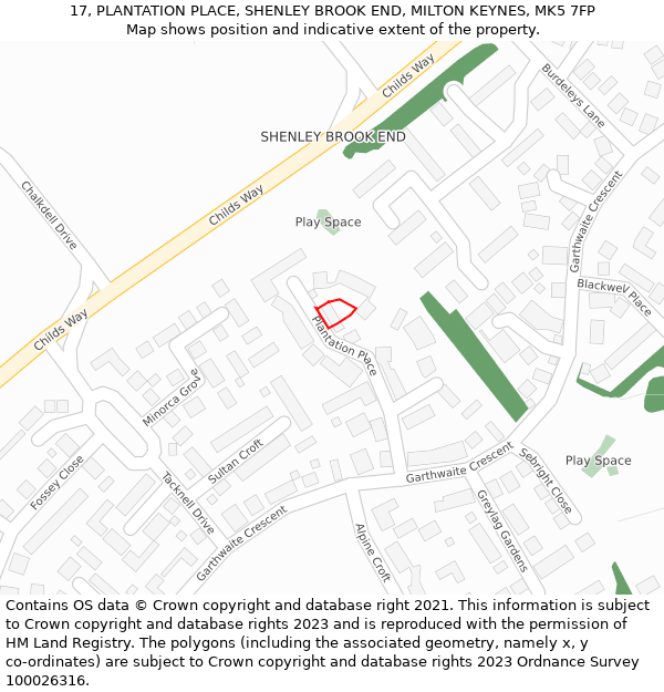 17, PLANTATION PLACE, SHENLEY BROOK END, MILTON KEYNES, MK5 7FP: Location map and indicative extent of plot