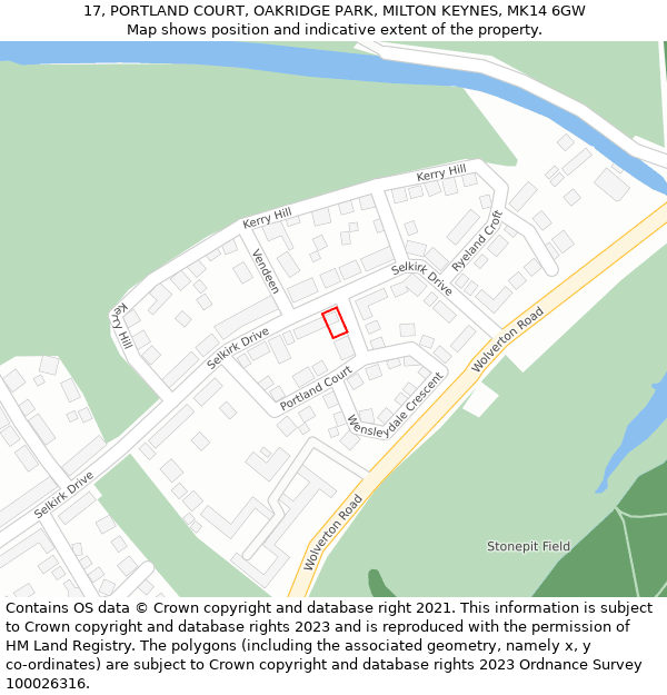 17, PORTLAND COURT, OAKRIDGE PARK, MILTON KEYNES, MK14 6GW: Location map and indicative extent of plot