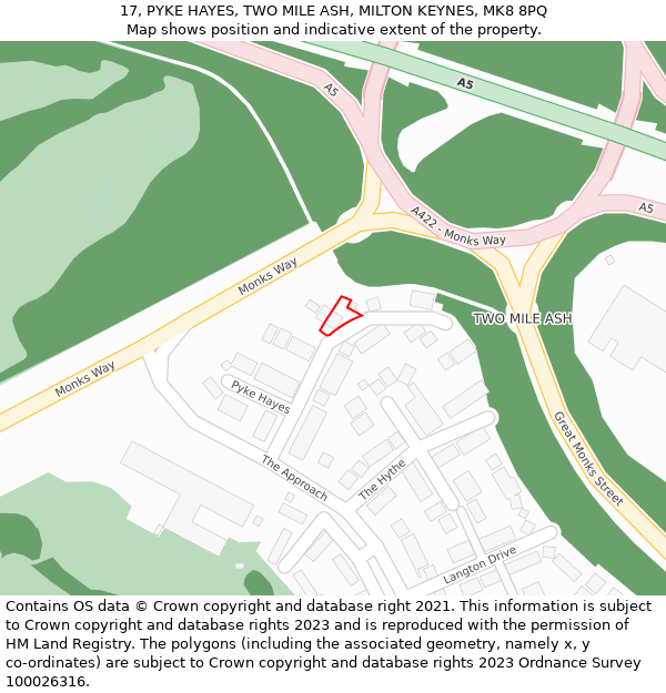 17, PYKE HAYES, TWO MILE ASH, MILTON KEYNES, MK8 8PQ: Location map and indicative extent of plot