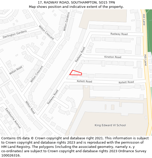 17, RADWAY ROAD, SOUTHAMPTON, SO15 7PN: Location map and indicative extent of plot