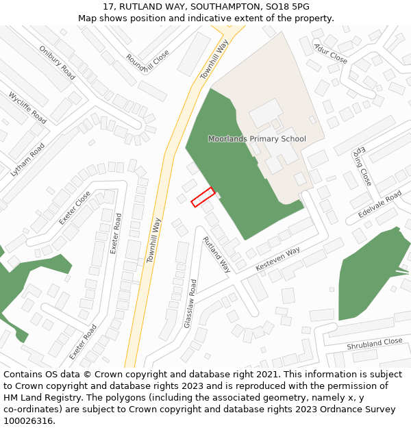 17, RUTLAND WAY, SOUTHAMPTON, SO18 5PG: Location map and indicative extent of plot