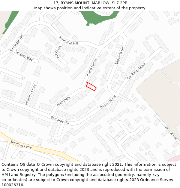 17, RYANS MOUNT, MARLOW, SL7 2PB: Location map and indicative extent of plot