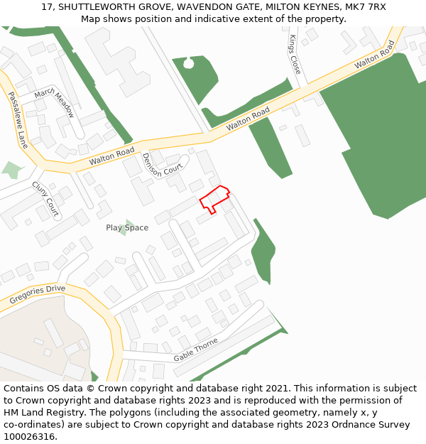 17, SHUTTLEWORTH GROVE, WAVENDON GATE, MILTON KEYNES, MK7 7RX: Location map and indicative extent of plot