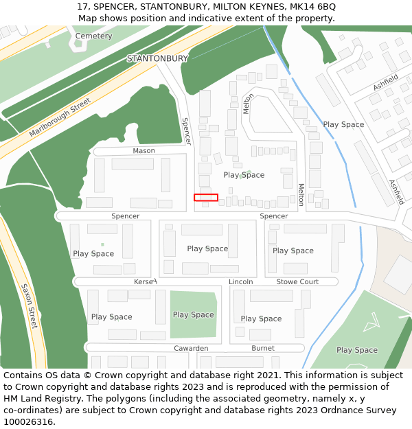 17, SPENCER, STANTONBURY, MILTON KEYNES, MK14 6BQ: Location map and indicative extent of plot