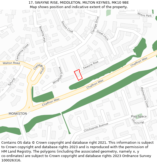 17, SWAYNE RISE, MIDDLETON, MILTON KEYNES, MK10 9BE: Location map and indicative extent of plot