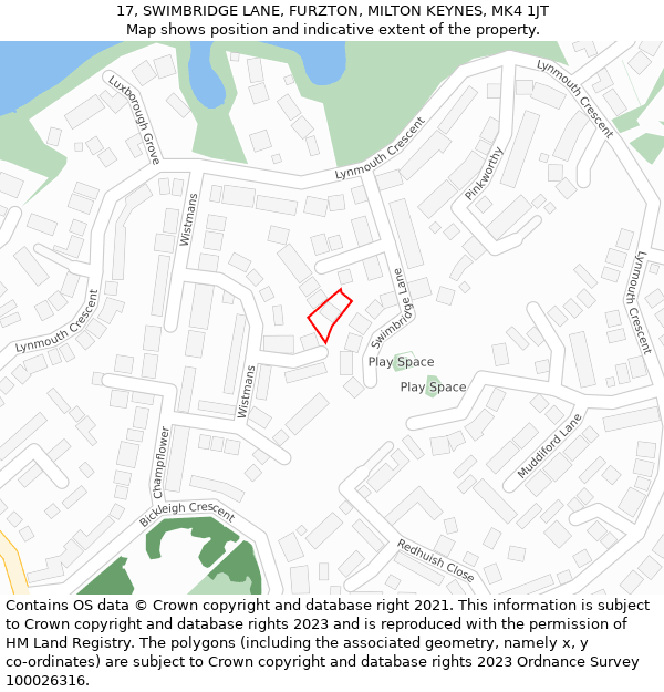 17, SWIMBRIDGE LANE, FURZTON, MILTON KEYNES, MK4 1JT: Location map and indicative extent of plot