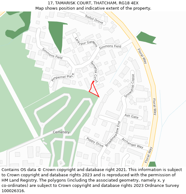 17, TAMARISK COURT, THATCHAM, RG18 4EX: Location map and indicative extent of plot