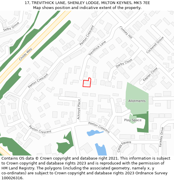 17, TREVITHICK LANE, SHENLEY LODGE, MILTON KEYNES, MK5 7EE: Location map and indicative extent of plot