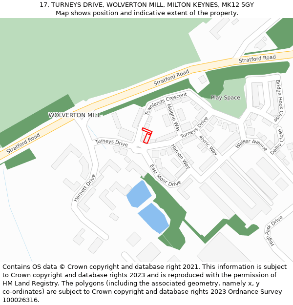17, TURNEYS DRIVE, WOLVERTON MILL, MILTON KEYNES, MK12 5GY: Location map and indicative extent of plot