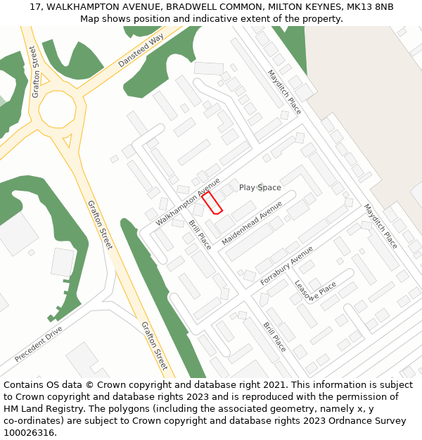 17, WALKHAMPTON AVENUE, BRADWELL COMMON, MILTON KEYNES, MK13 8NB: Location map and indicative extent of plot