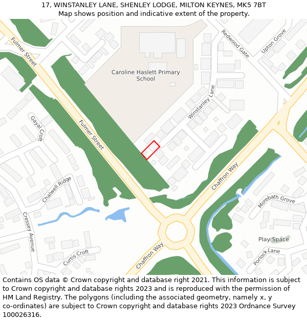 17, WINSTANLEY LANE, SHENLEY LODGE, MILTON KEYNES, MK5 7BT: Location map and indicative extent of plot