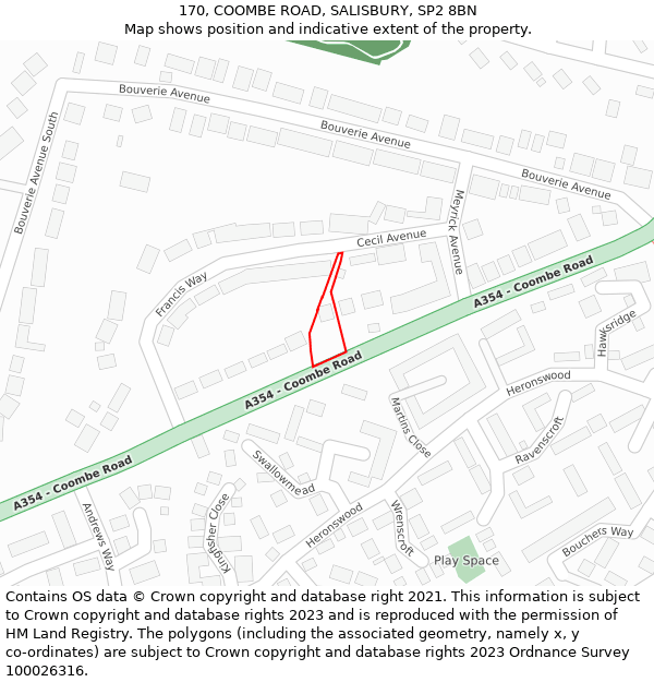 170, COOMBE ROAD, SALISBURY, SP2 8BN: Location map and indicative extent of plot