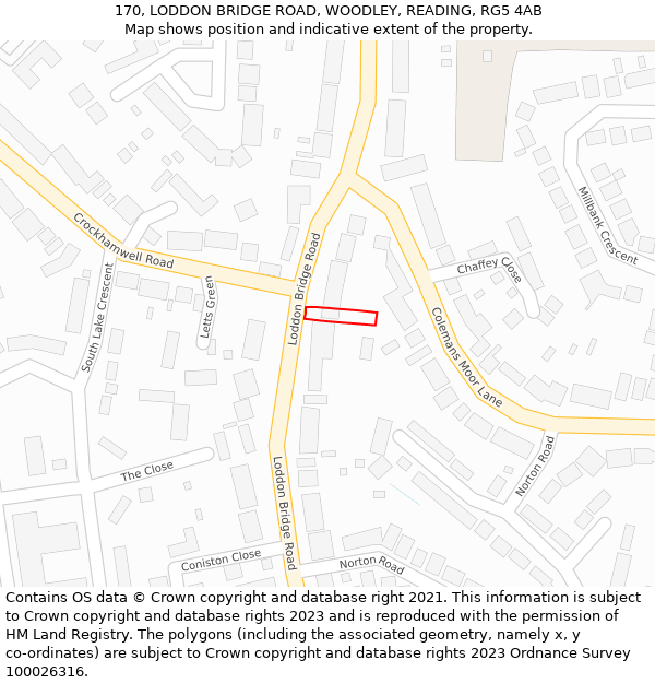 170, LODDON BRIDGE ROAD, WOODLEY, READING, RG5 4AB: Location map and indicative extent of plot