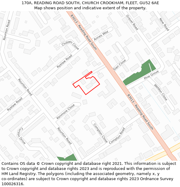 170A, READING ROAD SOUTH, CHURCH CROOKHAM, FLEET, GU52 6AE: Location map and indicative extent of plot