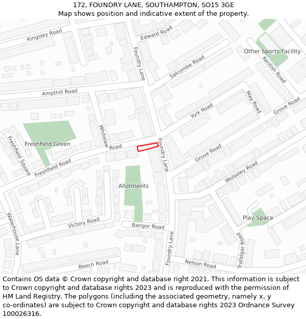 172, FOUNDRY LANE, SOUTHAMPTON, SO15 3GE: Location map and indicative extent of plot