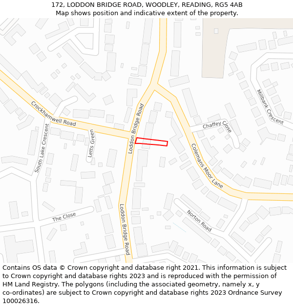 172, LODDON BRIDGE ROAD, WOODLEY, READING, RG5 4AB: Location map and indicative extent of plot