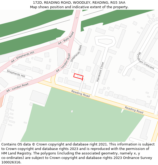 172D, READING ROAD, WOODLEY, READING, RG5 3AA: Location map and indicative extent of plot