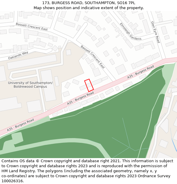 173, BURGESS ROAD, SOUTHAMPTON, SO16 7PL: Location map and indicative extent of plot