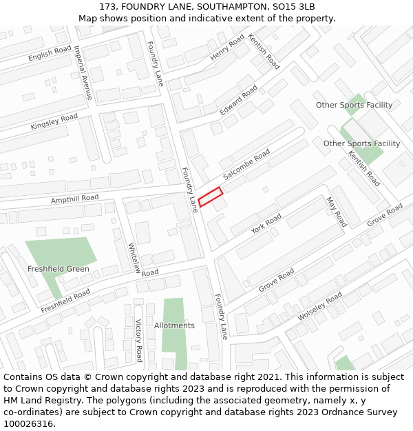 173, FOUNDRY LANE, SOUTHAMPTON, SO15 3LB: Location map and indicative extent of plot