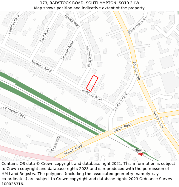 173, RADSTOCK ROAD, SOUTHAMPTON, SO19 2HW: Location map and indicative extent of plot