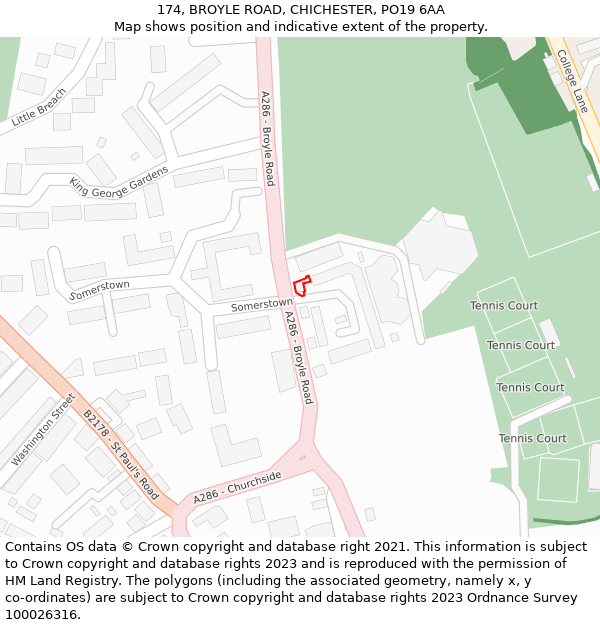 174, BROYLE ROAD, CHICHESTER, PO19 6AA: Location map and indicative extent of plot