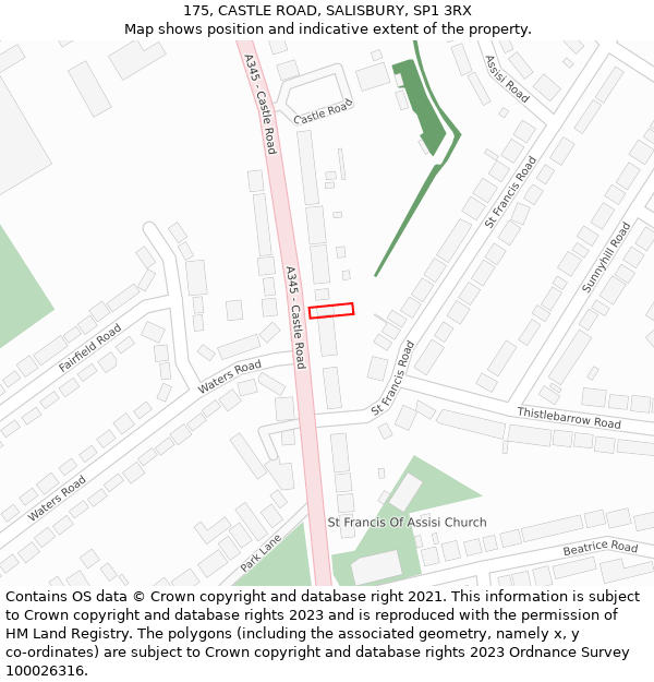 175, CASTLE ROAD, SALISBURY, SP1 3RX: Location map and indicative extent of plot