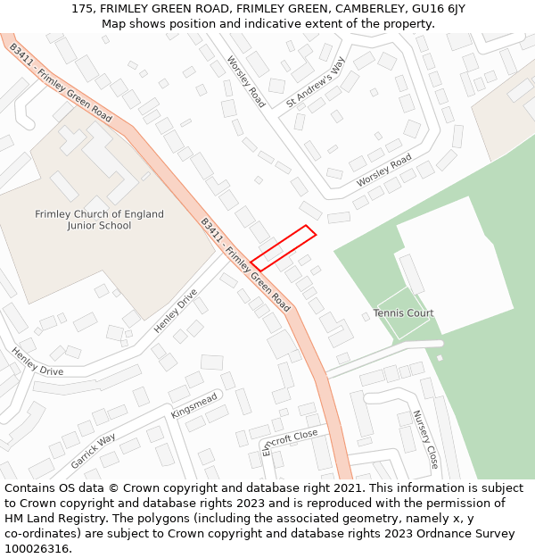 175, FRIMLEY GREEN ROAD, FRIMLEY GREEN, CAMBERLEY, GU16 6JY: Location map and indicative extent of plot