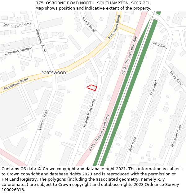 175, OSBORNE ROAD NORTH, SOUTHAMPTON, SO17 2FH: Location map and indicative extent of plot