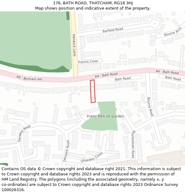 176, BATH ROAD, THATCHAM, RG18 3HJ: Location map and indicative extent of plot