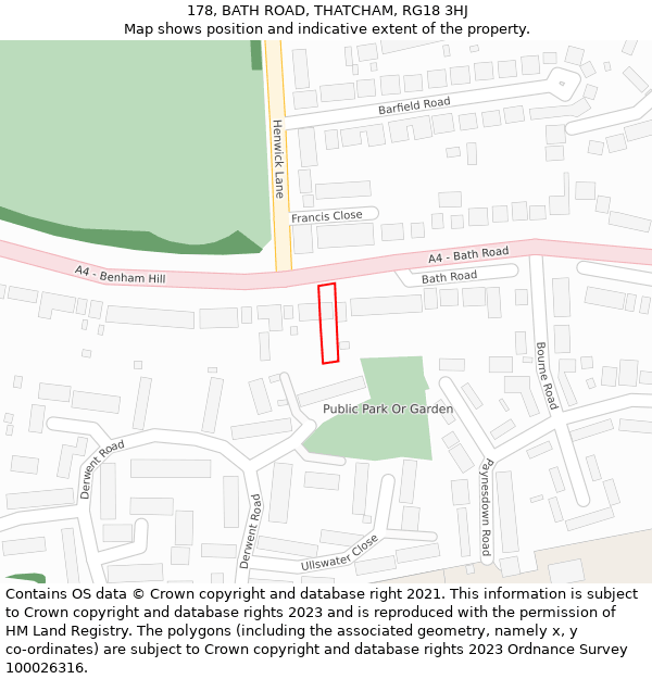 178, BATH ROAD, THATCHAM, RG18 3HJ: Location map and indicative extent of plot