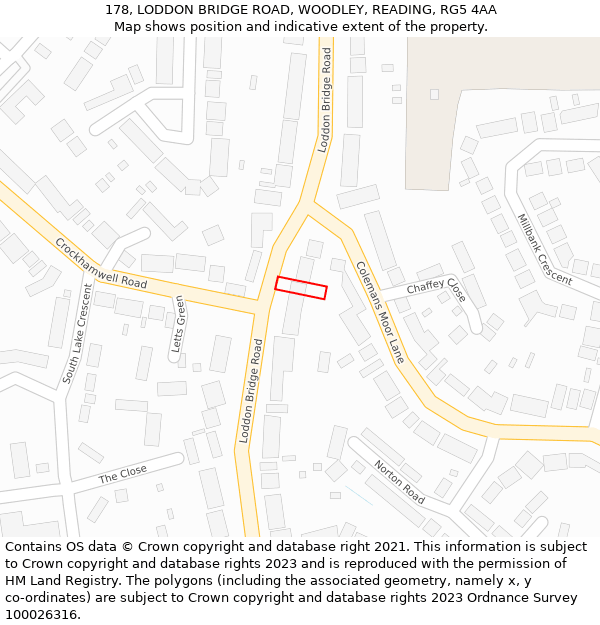 178, LODDON BRIDGE ROAD, WOODLEY, READING, RG5 4AA: Location map and indicative extent of plot