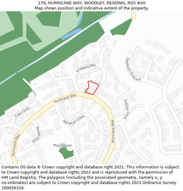 179, HURRICANE WAY, WOODLEY, READING, RG5 4UH: Location map and indicative extent of plot
