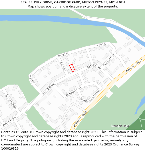 179, SELKIRK DRIVE, OAKRIDGE PARK, MILTON KEYNES, MK14 6FH: Location map and indicative extent of plot