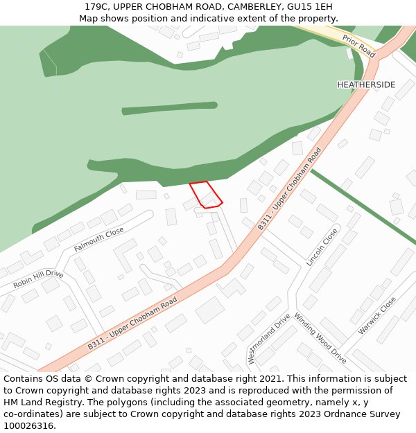 179C, UPPER CHOBHAM ROAD, CAMBERLEY, GU15 1EH: Location map and indicative extent of plot