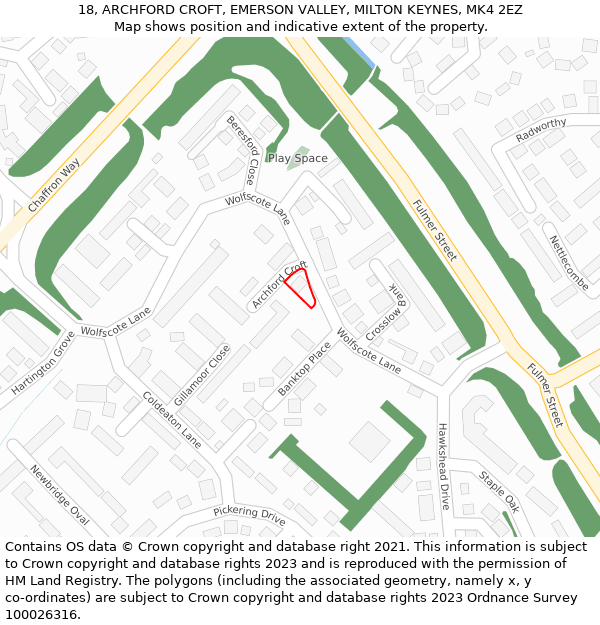 18, ARCHFORD CROFT, EMERSON VALLEY, MILTON KEYNES, MK4 2EZ: Location map and indicative extent of plot