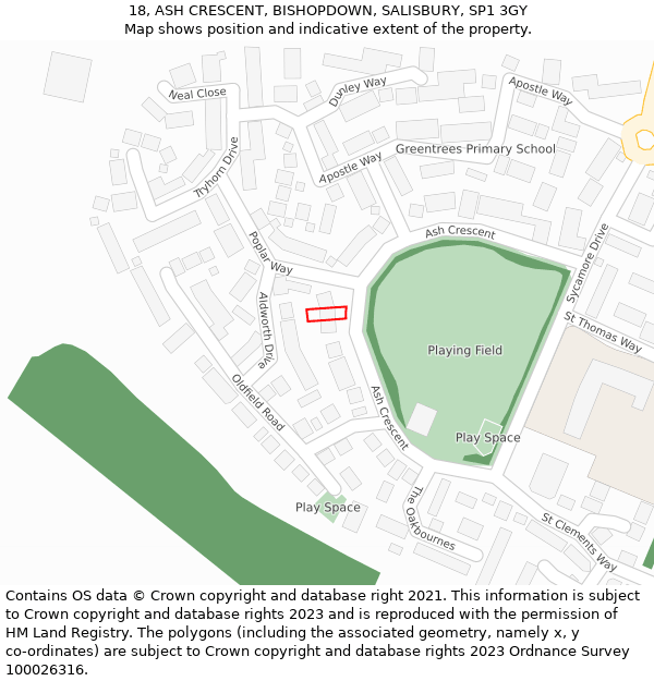 18, ASH CRESCENT, BISHOPDOWN, SALISBURY, SP1 3GY: Location map and indicative extent of plot